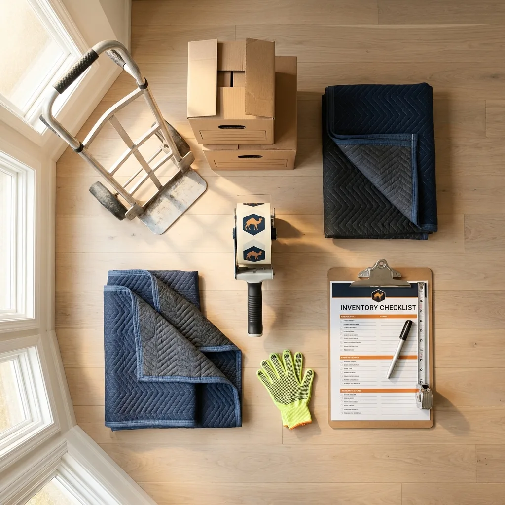 Professional moving supplies and packing materials layout for Elgin residential relocations